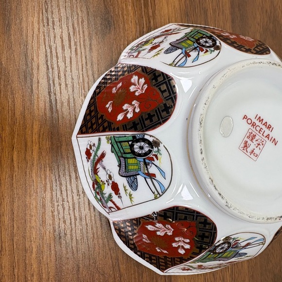 Imari Porcelain Bowl Hand Painted 7" Diameter Gold Trim Scalloped Edge Vintage - Picture 5 of 7